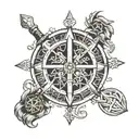 vegvisir, valknut, mjolnir, helm of awe, yggdrasil tattoo design idea