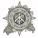 vegvisir, valknut, mjolnir, helm of awe, yggdrasil tattoo design idea