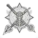 vegvisir, valknut, mjolnir, helm of awe, yggdrasil tattoo design idea