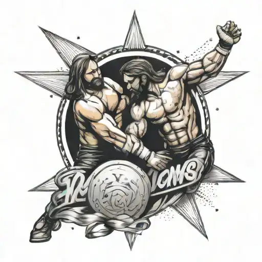 Create a tattoo design that represents the client's love for wrestling and Jesus tattoo design idea