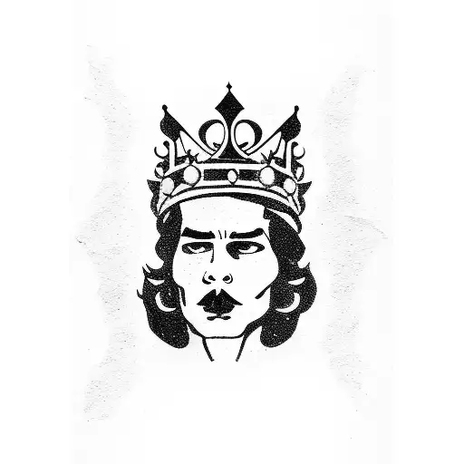 A queen playing card with a che guevara hat, representing a fusion of royalty and rebellion tattoo design idea