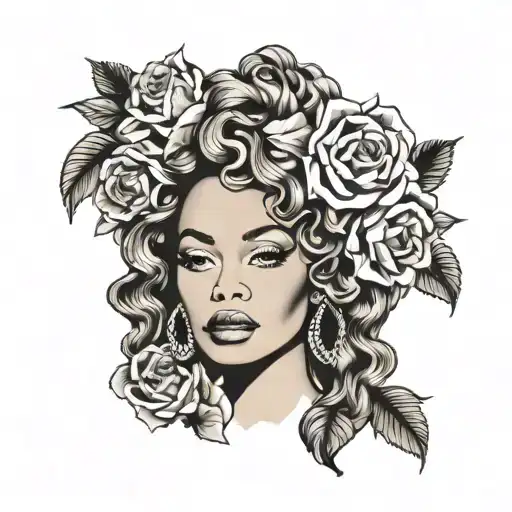 Old School Tattoo Style, Beyonce, portrait, white background --no skin tattoo design idea