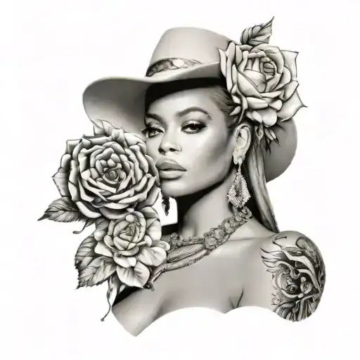Old School Tattoo Style, Beyonce in Tiffany & co campaign, portrait, white background --no skin tattoo design idea