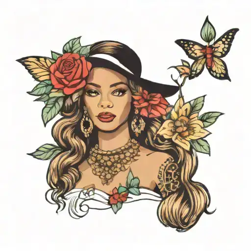 a Beyonce portrait, style of American Traditional tattoos, isolated on a white background tattoo design idea
