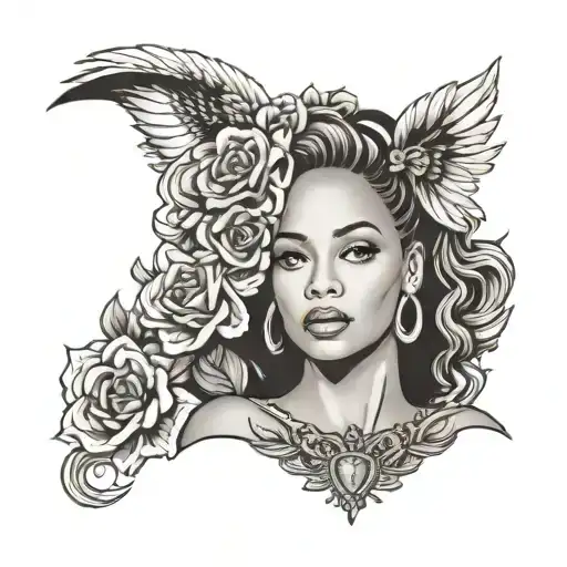 American Old School Tattoo Style, Beyonce, portrait, white background --no skin tattoo design idea