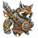 mechanical racoon warrior tattoo design idea