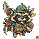 mechanical racoon warrior tattoo design idea