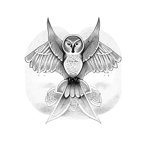 celtic crow, owl, and dove, flying in a circle tattoo design idea