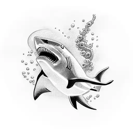 underwater rude and black shark  tattoo design idea