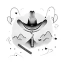 Cowgirl hat with a heart-shaped cigarette smoke trail tattoo design idea
