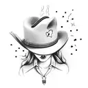 Cowgirl hat with a heart-shaped cigarette smoke trail tattoo design idea