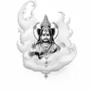 half whitebeard logo and half god krishna tattoo design idea