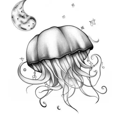 jellyfish and moon tattoo design idea