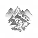 mountain and stream at dusk tattoo design idea