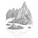mountain and stream at dusk tattoo design idea