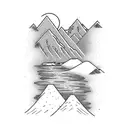 mountain and stream at dusk tattoo design idea