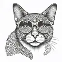 cat with sunglasses and mandala tattoo design idea