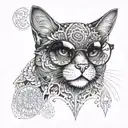 cat with sunglasses and mandala tattoo design idea