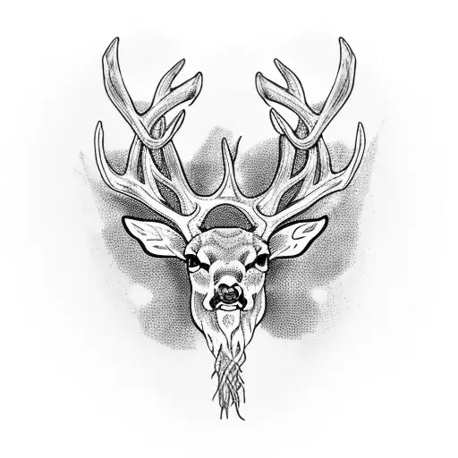 cross fish hook deer antlers tattoo design idea