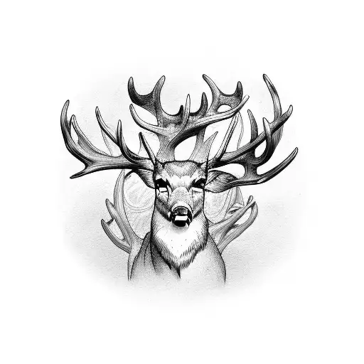 cross fish hook deer antlers tattoo design idea
