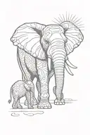 kenya outline and elephant with a sun outline and lines tattoo design idea