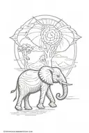 kenya outline and elephant with a sun outline and lines tattoo design idea