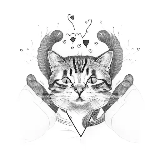 cat paw with London and sketch heart tattoo design idea