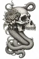 snake skull chrysanthemum  tattoo design idea