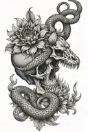 snake skull chrysanthemum  tattoo design idea