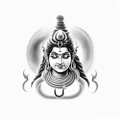 A black-grey tattoo depicting the half-face of Lord Shiva merging with the half-face of Parvati tattoo design idea