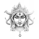 A black-grey tattoo depicting the half-face of Lord Shiva merging with the half-face of Parvati tattoo design idea