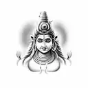 A black-grey tattoo depicting the half-face of Lord Shiva merging with the half-face of Parvati tattoo design idea