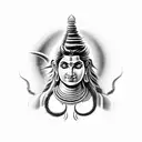 A black-grey tattoo depicting the half-face of Lord Shiva merging with the half-face of Parvati tattoo design idea