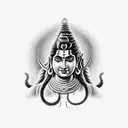 A black-grey tattoo depicting the half-face of Lord Shiva merging with the half-face of Parvati tattoo design idea