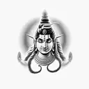 A black-grey tattoo depicting the half-face of Lord Shiva merging with the half-face of Parvati tattoo design idea