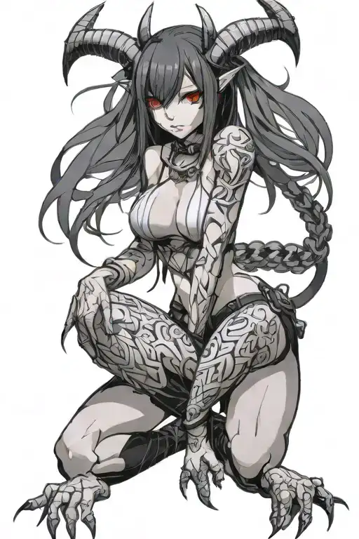 Simple sexy anime Succubus On her knees chained down Hands behind your back wearing little clothing  full body tattoo design idea