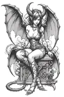 sexy anime Succubus On her knees chained down Hands behind your back wearing little clothing  full body With  bat wings  tattoo design idea