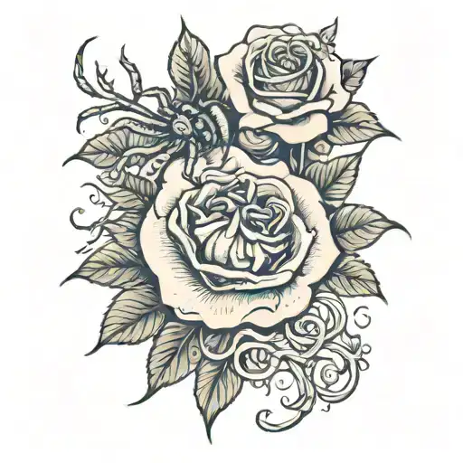 A caregiver holding a rose with thorns, surrounded by vines and spiders tattoo design idea