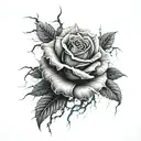 A thunderstorm with lightning striking a rose garden, symbolizing resilience tattoo design idea