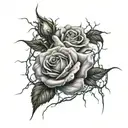 A thunderstorm with lightning striking a rose garden, symbolizing resilience tattoo design idea