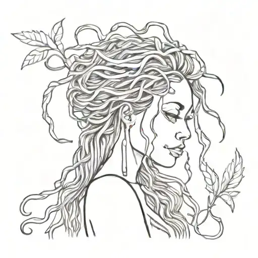 Dreadlocks woman flow botanical body line work  tattoo design idea