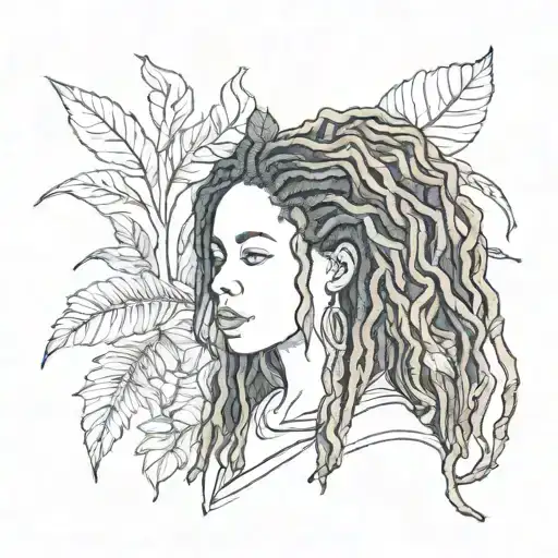 Dreadlocks woman botanical tattoo design idea
