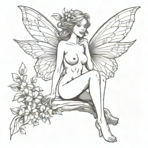 Linework fairy nude woman body   tattoo design idea