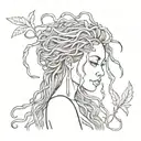 Dreadlocks woman flow botanical body line work  tattoo design idea
