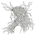Dreadlocks woman flow botanical body line work  tattoo design idea