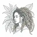 Dreadlocks woman botanical tattoo design idea