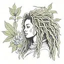 Dreadlocks woman botanical tattoo design idea