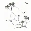 constellation of twins consisting of stars turning into small birds on the shore with palm trees tattoo design idea