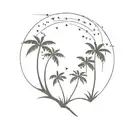 constellation of twins consisting of stars turning into small birds on the shore with palm trees tattoo design idea
