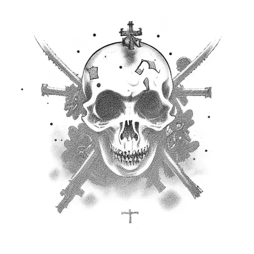 a warrior and zombies in a cemetery  tattoo design idea